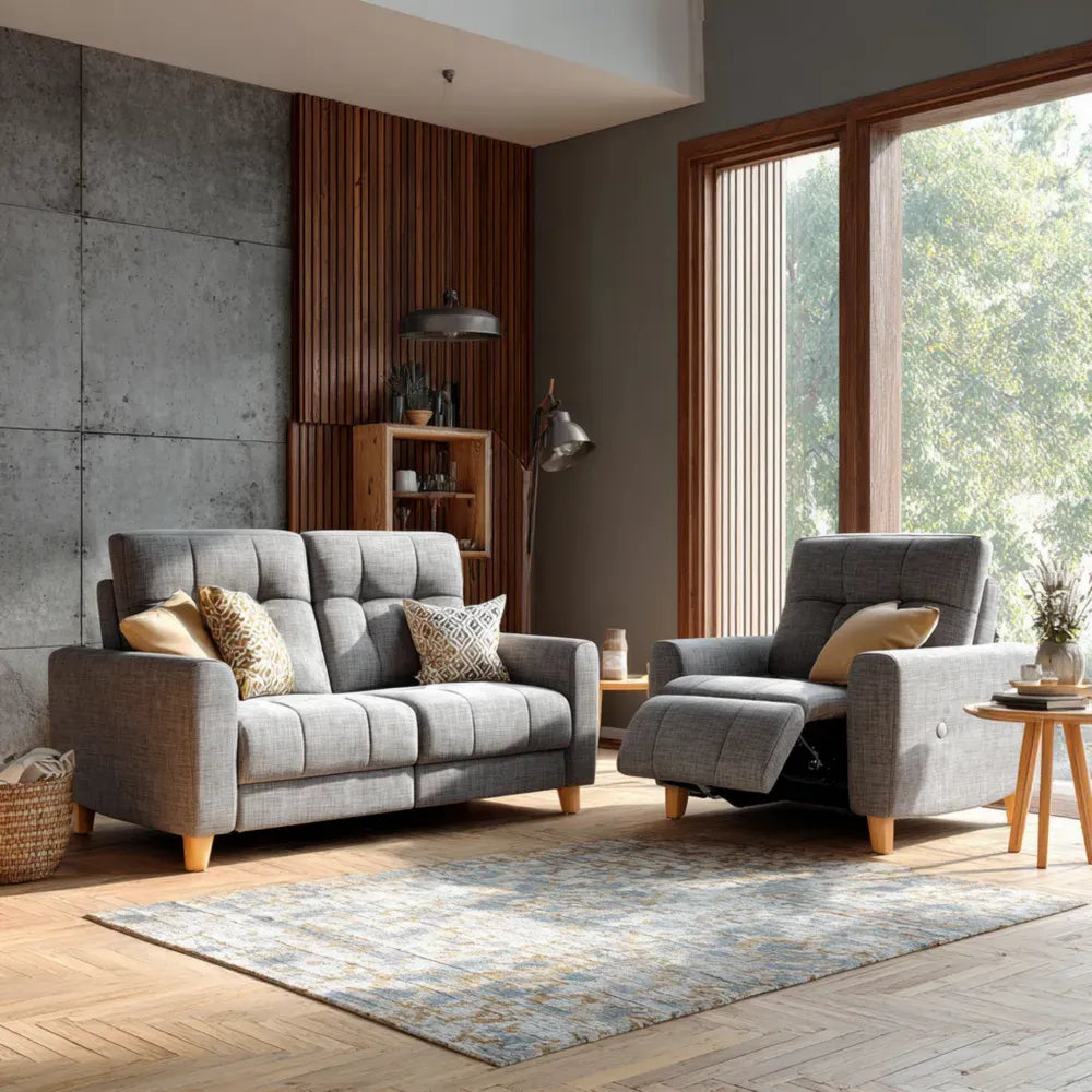 Sofa Set Fabric Upholstery 150x85x90 cm - Light Gray - Modern Design