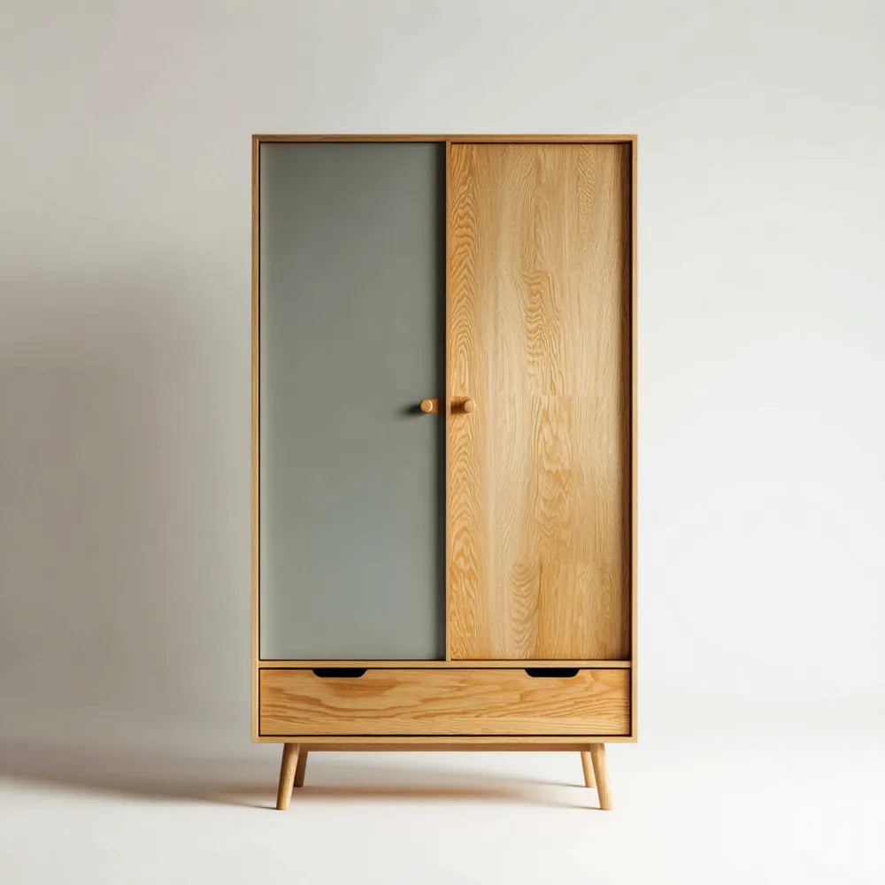 Wardrobe 190x90x50 cm Wood and Grey Finish - Modern Design