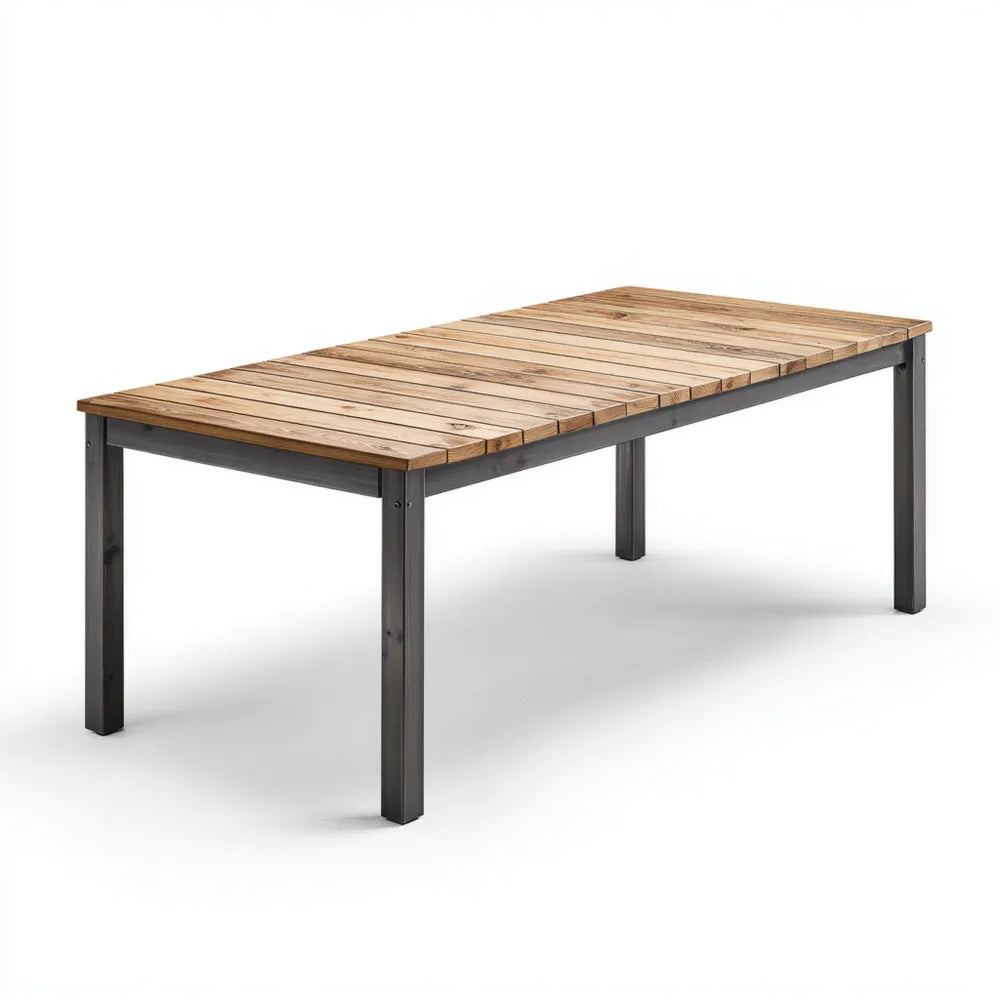 Outdoor Patio Dining Table 180x90x75 cm - Natural Wood Finish - Industrial Style
