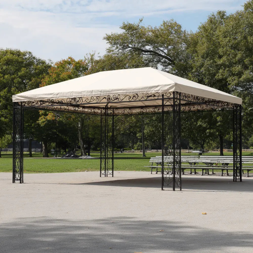 Gazebo – Metal Frame with Fabric Canopy 300x400x250cm – Beige – Classic Outdoor Shelter