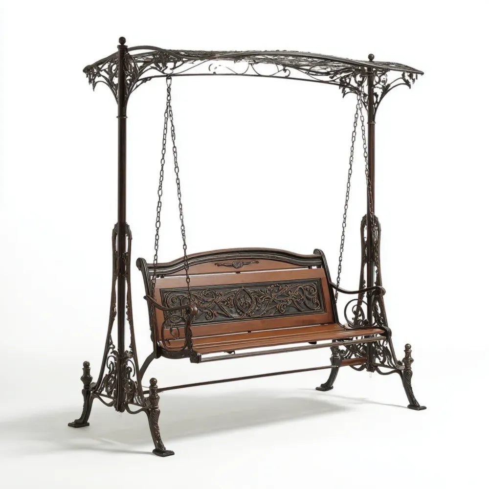 Garden Swing Chair 120x60x180 cm - Metal and Wood - Brown - Vintage Design