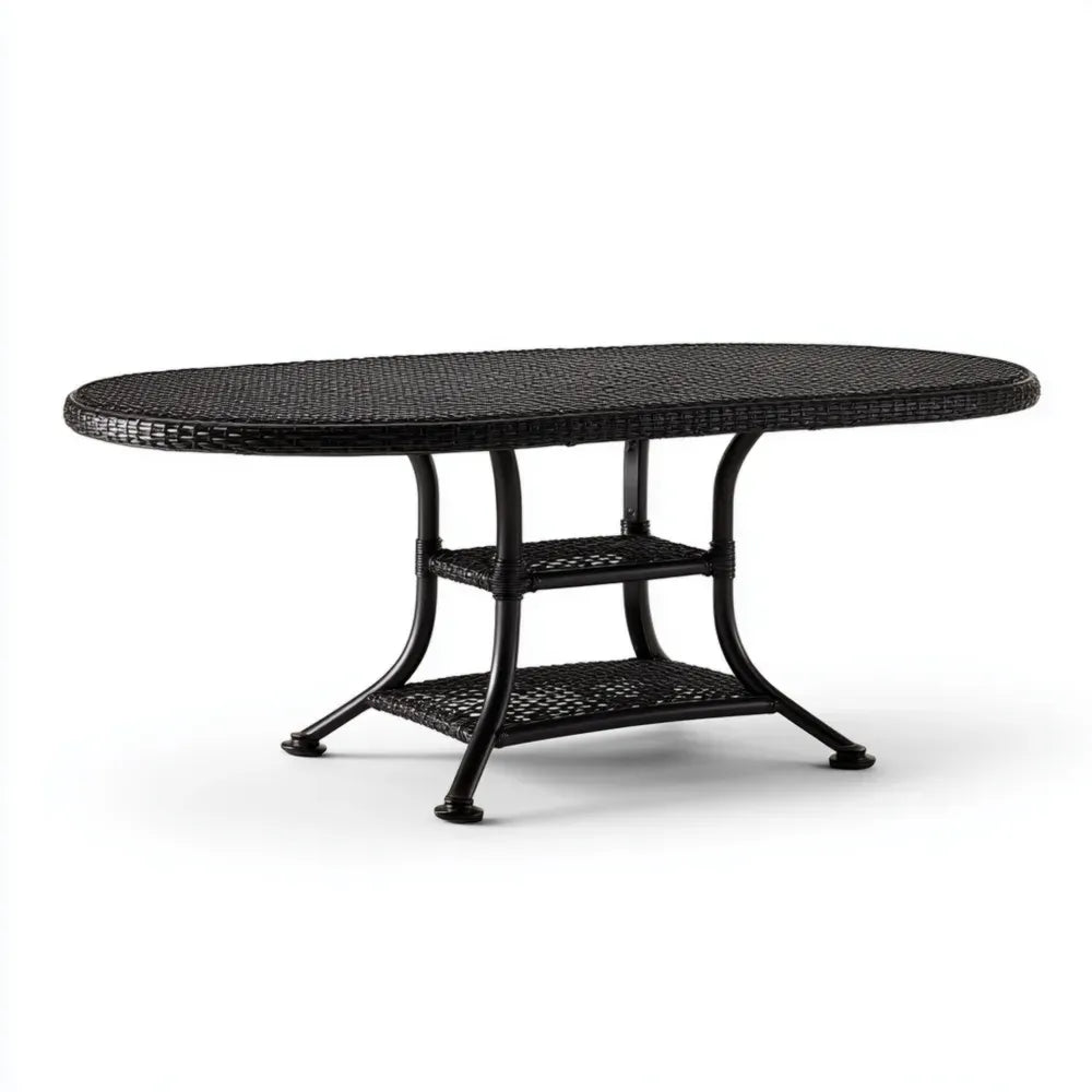 Oval Patio Dining Table 180x100x75 cm - Wicker - Black - Outdoor Use