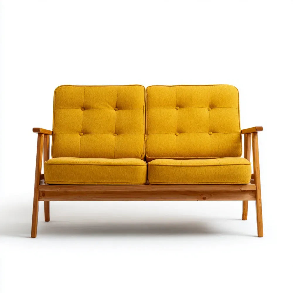 2-Seater Sofa 130x75x80 cm Wooden Frame Yellow Fabric Upholstery – Modern Minimalist Style