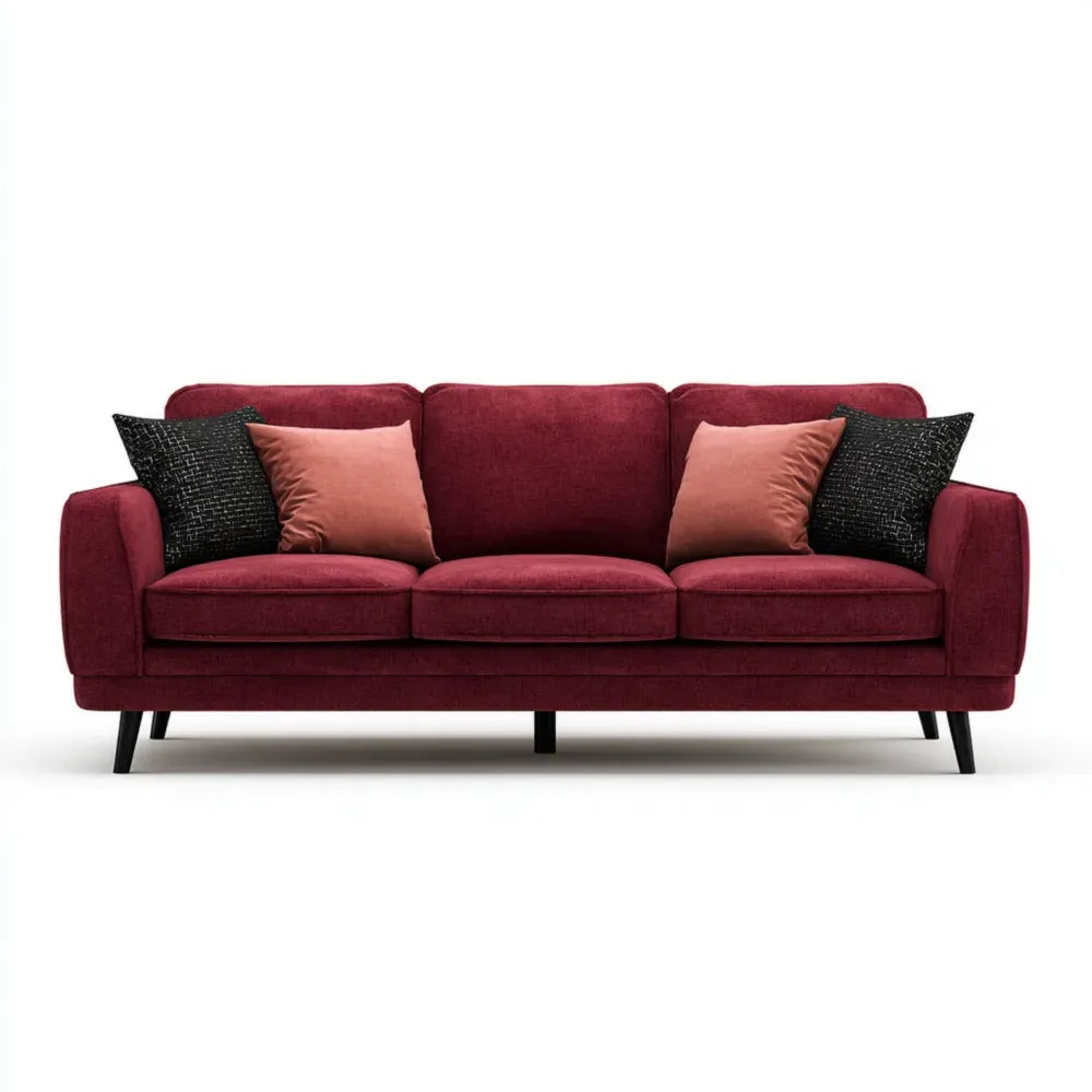 3-Seater Fabric Sofa 200x85x90 cm - Burgundy - Contemporary Design