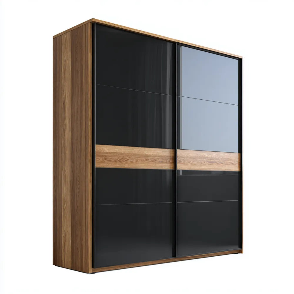 Wardrobe 180x60x200 cm - Black/Brown - Modern Sliding Door Design