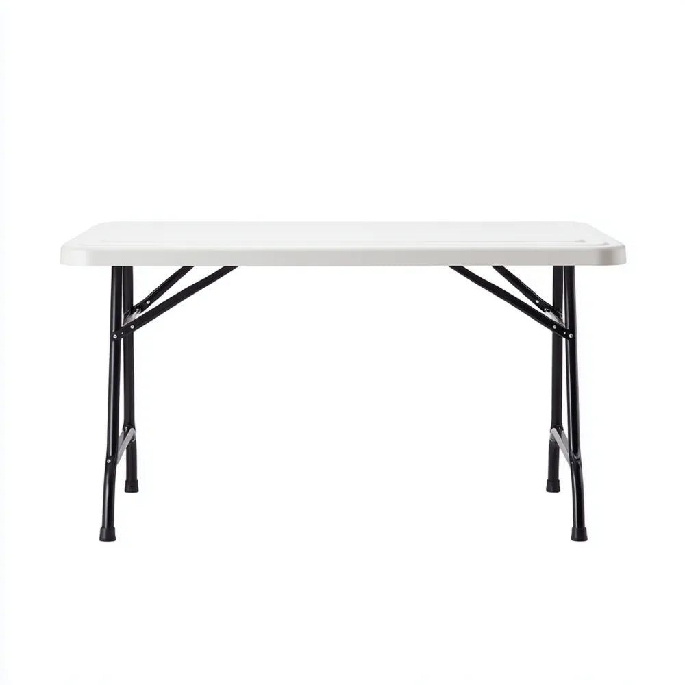 Folding Patio Dining Table – Metal Frame 120x60x74 cm – White – Portable Design