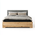Double Bed Wood Frame with Upholstered Headboard 200x140x100 cm - Grey/Natural Finish - Modern Design