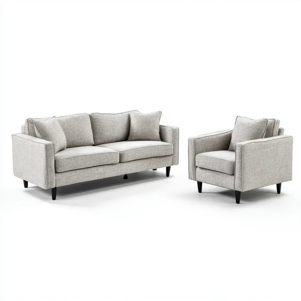 Sofa Set Fabric Upholstered 180x85x75 cm - Light Grey - Contemporary Design