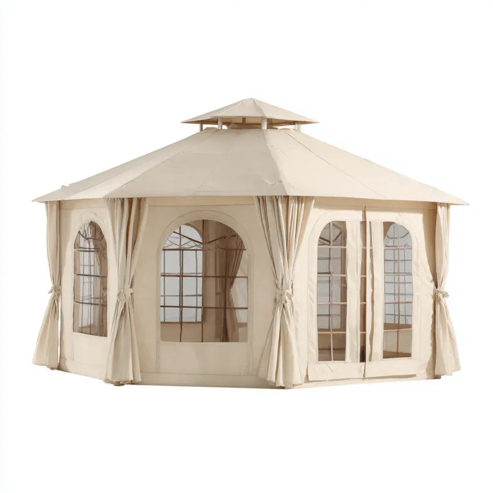 Hexagonal Gazebo 450x390x270 cm - Beige - Weather-Resistant