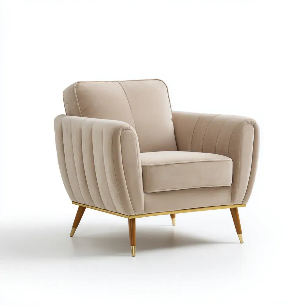 Velvet Armchair - Beige - 75x85x90 cm - Modern Design