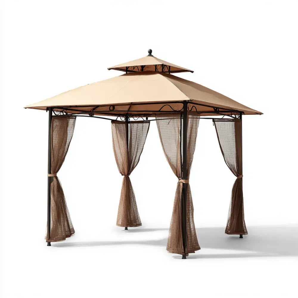 Gazebo Steel Fabric Canopy 3x3xVariable m - Beige/Brown - Outdoor Shelter