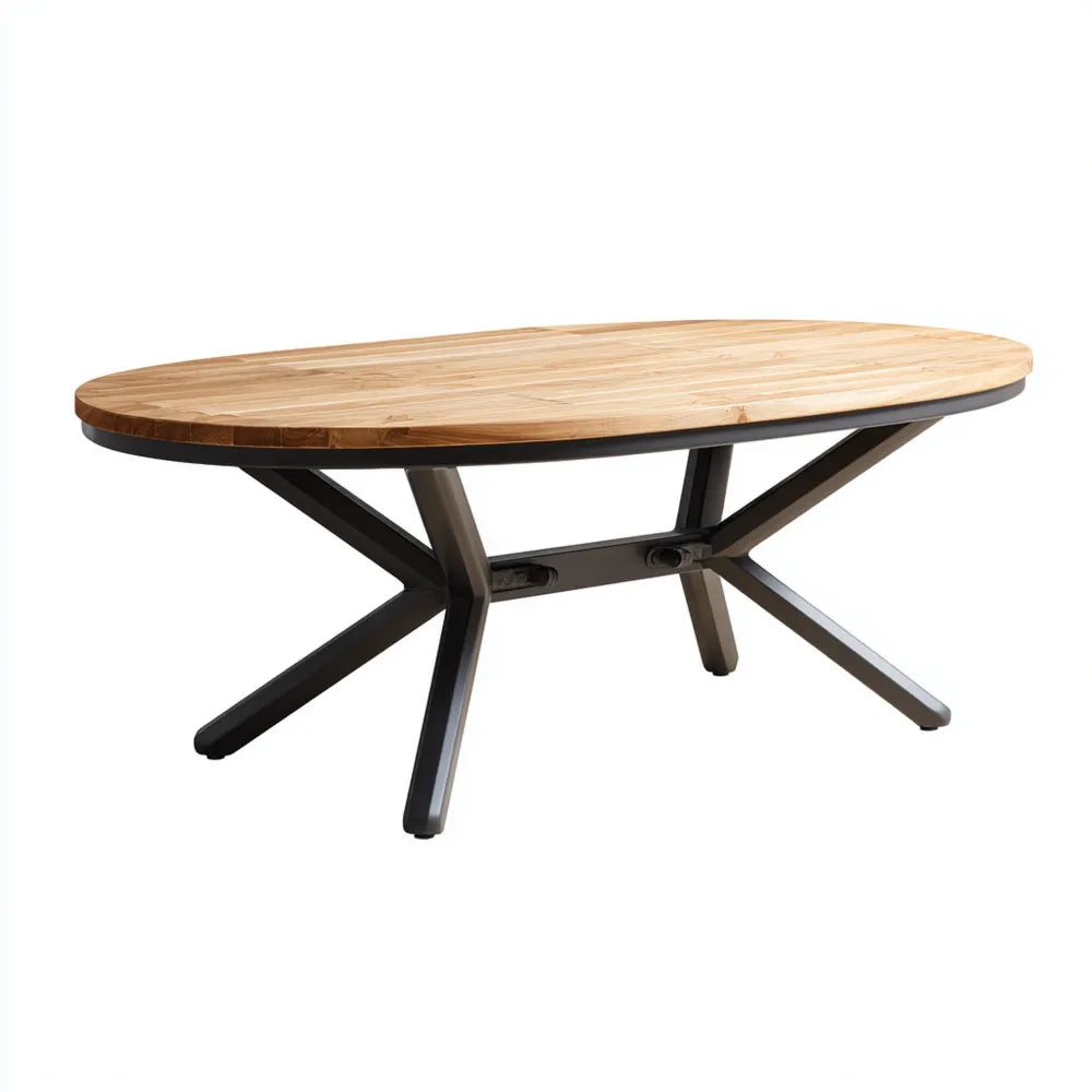 Oval Patio Dining Table 200x110x75 cm - Teak Wood Surface - Modern Style