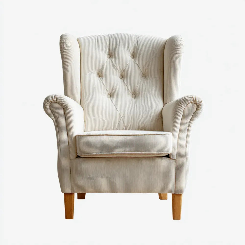 Wingback Armchair Corduroy Upholstery 85x80x100 cm - Cream - Classic Design